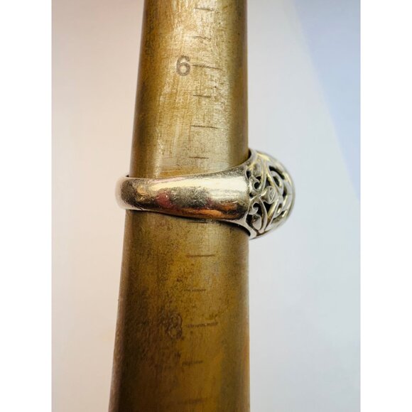 Estate Sterling Silver 925 Black Chalcedony Filigree Ring Size 7 Indonesia 9g - Picture 7 of 10